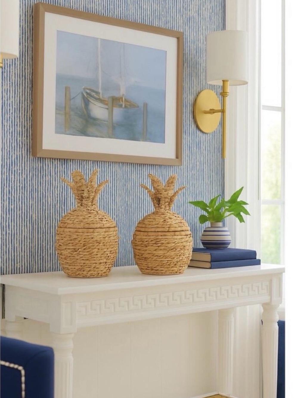 Set of Two Serena and Lily Woven Rattan Pineapple Lidded Baskets - Natural